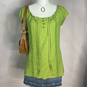 FANG Y2K Green 100% cotton Small Cottage Core Button Earthy Blouse Top